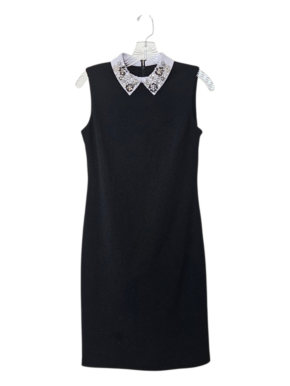 Ivanka Trump Black Sleeveless Shift Dress with Beaded White Collar